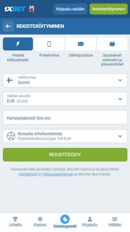 Rekisteröityminen 1xbetiin