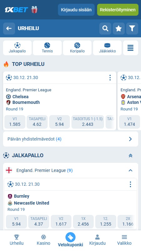Urheiluvedonlyönti 1xbet Suomessa