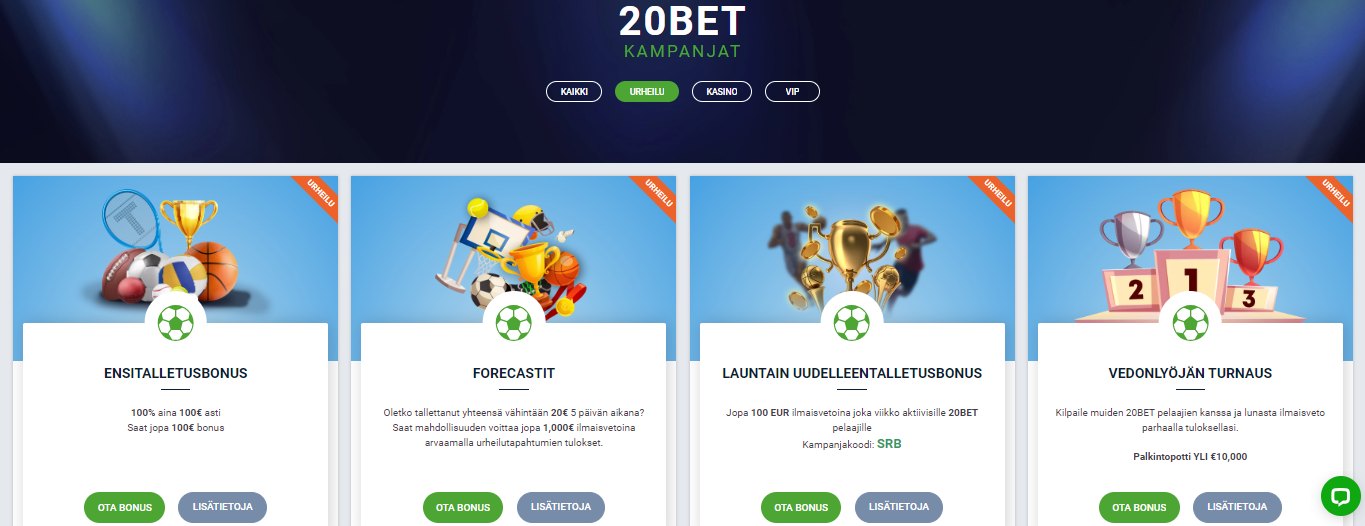 20Bet Bookmaker Sports Bonuses FI