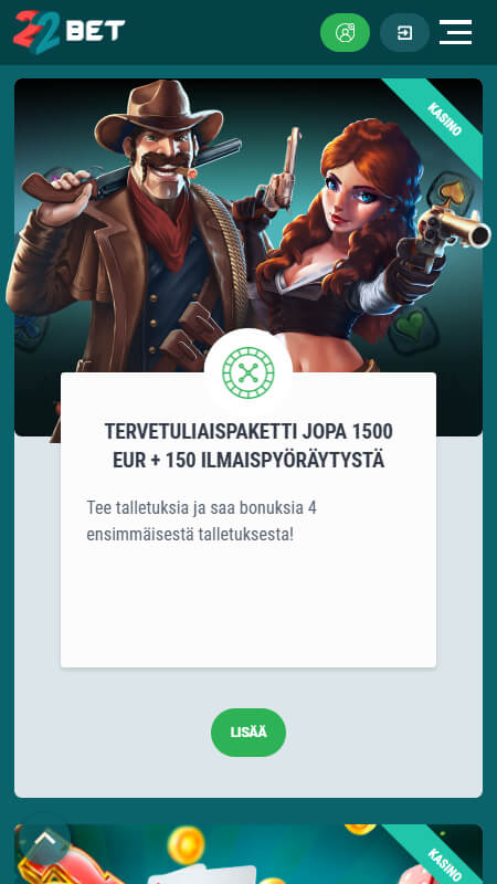 22Bet casino bonuses