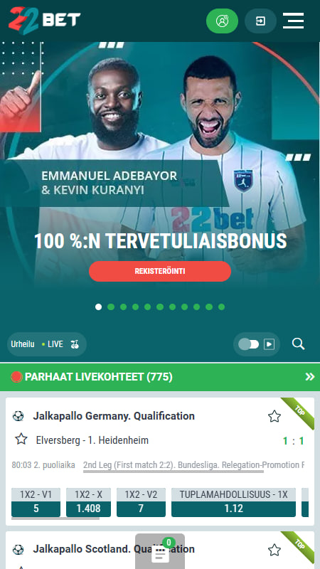 22Bet Paras Skrill-vedonlyöntisivusto