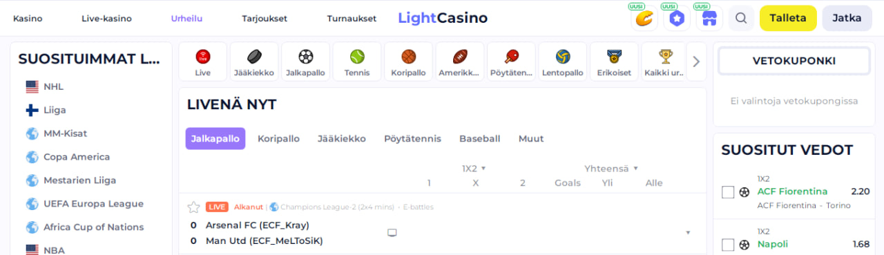 Light vedonlyöntipaikassa myös livevetoja