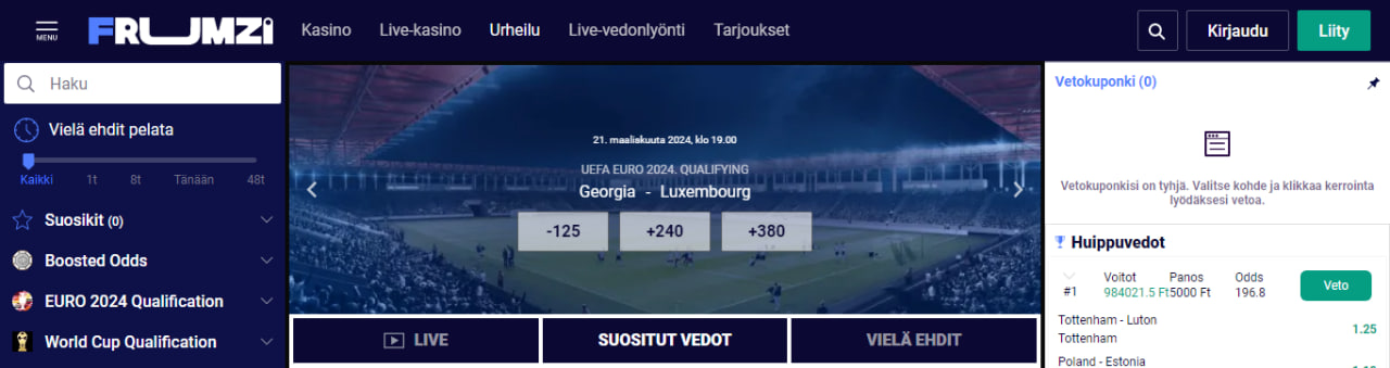 Urheiluvedonlyönti Frumzi vedonvälityssivustolla