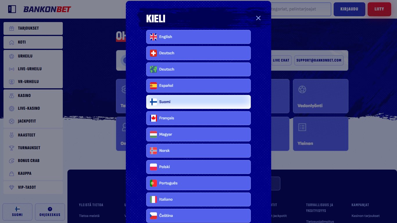 Bankonbet Bookmaker Finland Support and Language, vedonlyontisivustot.tv