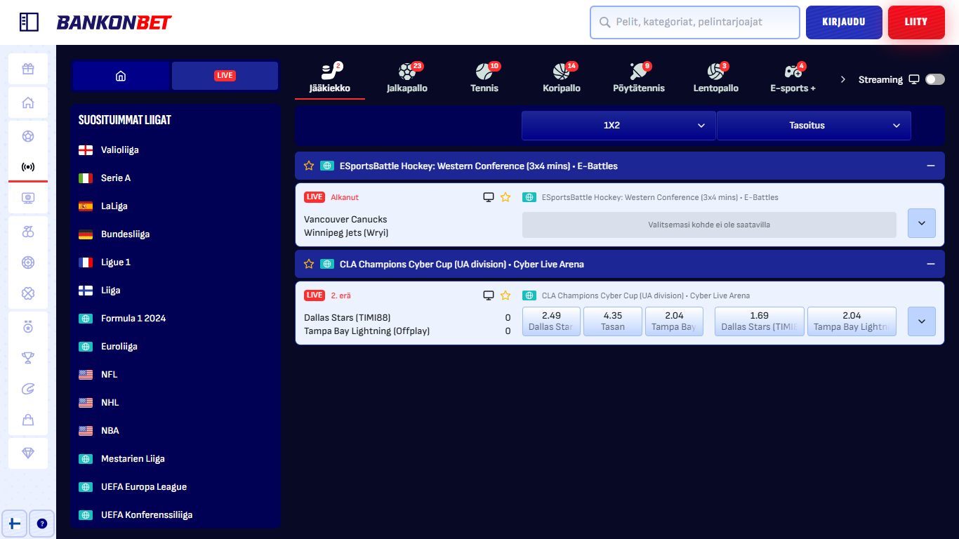 Bankonbet Bookmaker Live Sport Betting Finland, vedonlyontisivustot.tv