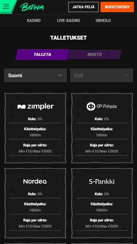 Betinia talletukset