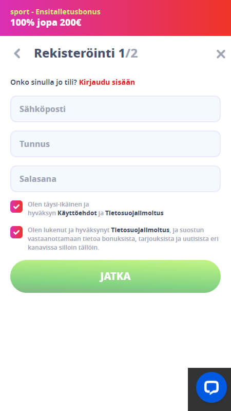 Näin rekisteröit pelitilin Casino Infinitylle