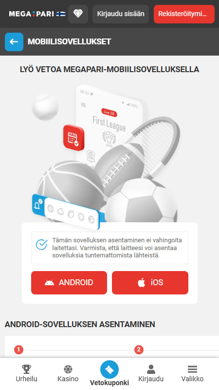 Megapari MM-kisojen vedonlyöntisovellus