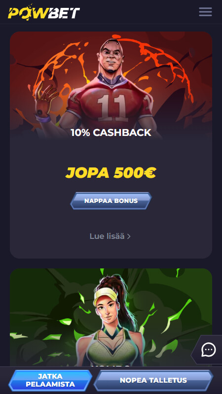 Powbet Bookmaker Cashback bonus