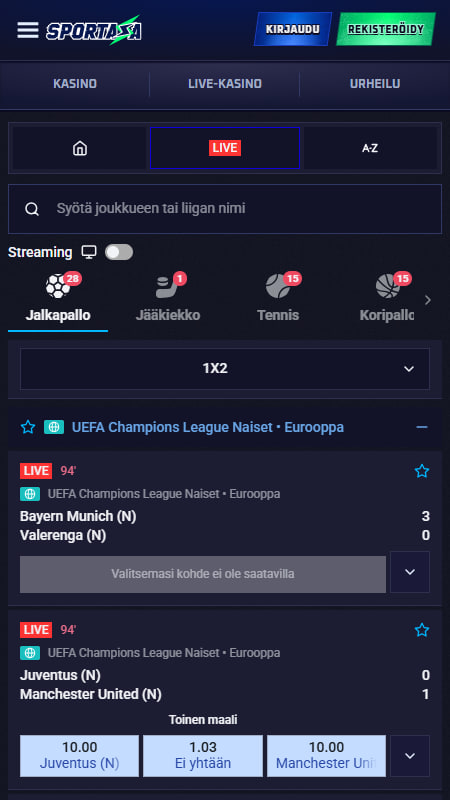Sportaza Live-vedonlyönti ja suoratoisto