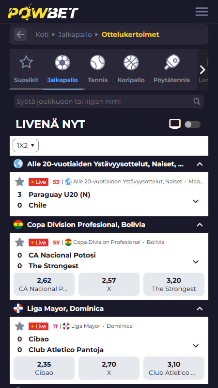Powbet Live-vedonlyönti