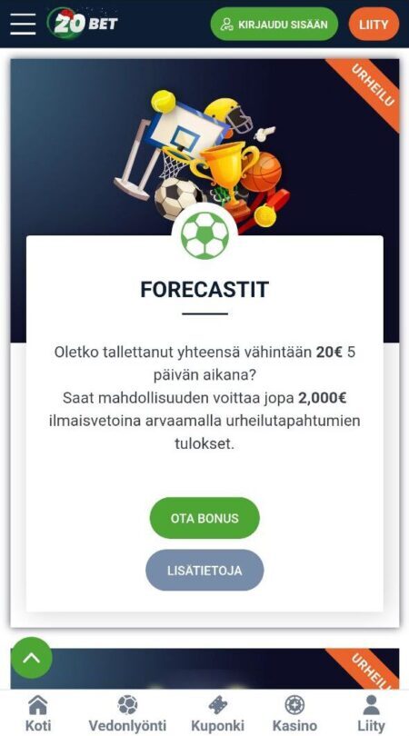 20Bet tarjoukset ja promootiot