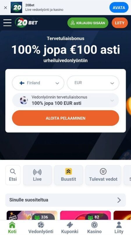 20Bet Tervetulotarjous