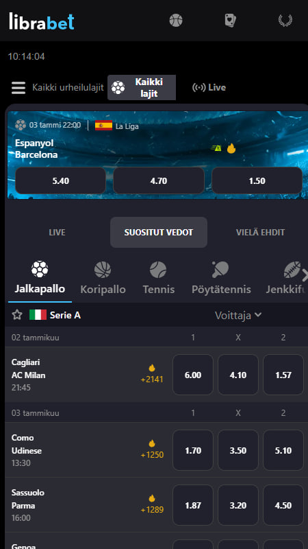 Urheiluvedonlyönti Librabetissa