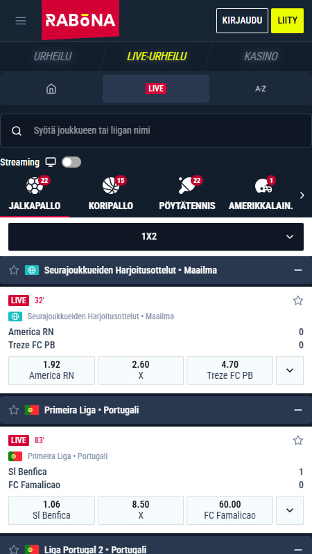 Live-vedonlyönti Rabona