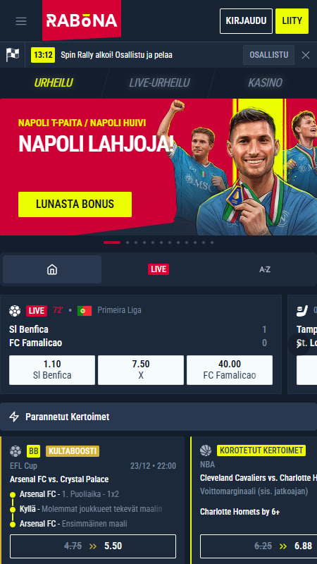 Urheiluvedonlyönti Rabona-vedonlyöntisivustolla