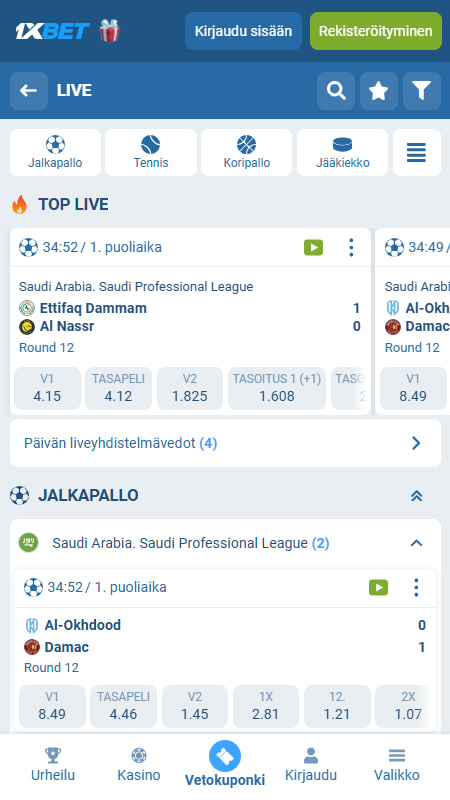1xbet Live vedonlyönti