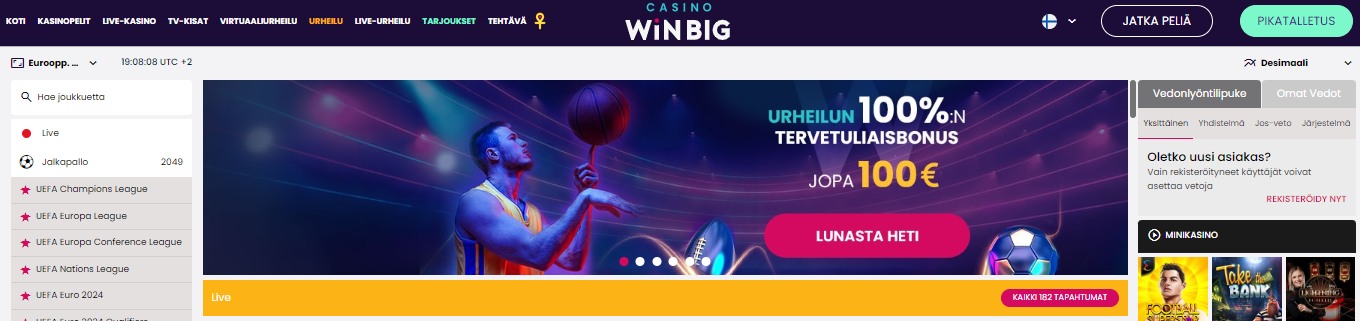 CasinoWinBig vedonvälittäjä Tervetuliaisbonus Suomi, allbets.tv