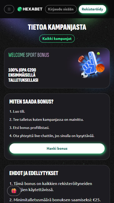 Hexabet Tervetuliaisbonus