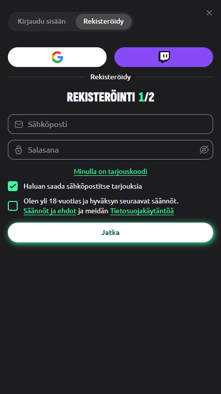 Rekisteröitymisprosessi Hexabet vedonlyöntisivustolle