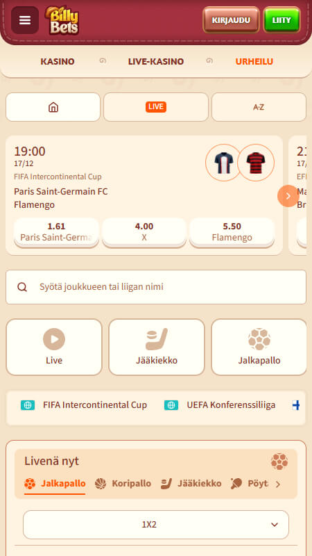 Urheiluvedonlyönti BillyBets Suomessa 