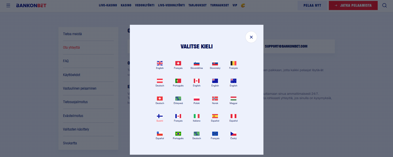 Bankonbet Bookmaker Asiakastuki ja Kielituki, vedonlyontisivustot.tv