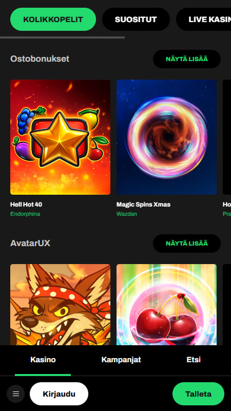 Kolikkopelit ja muut pelit Hillo Casinolla