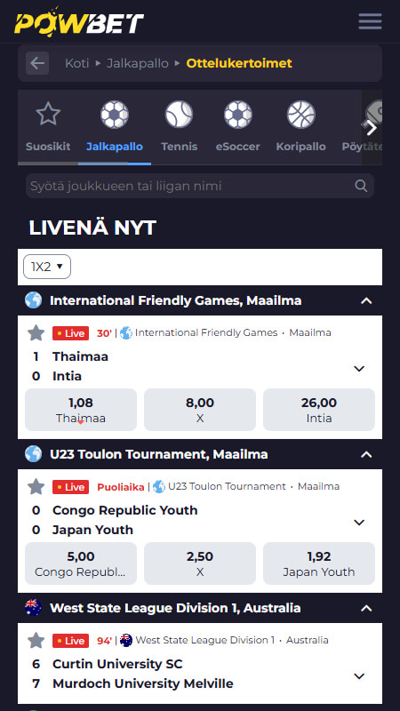 Powbet bookmaker live betting