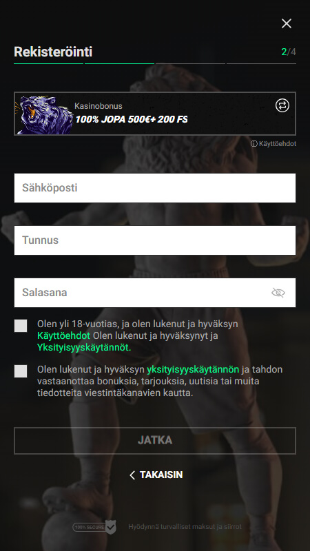 Betinia kasinon rekisteröinti