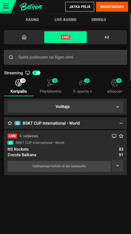 Betinian vedonvälittäjä, live-vedonlyönti