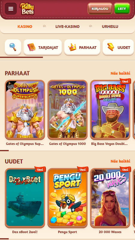 BillyBets casino games