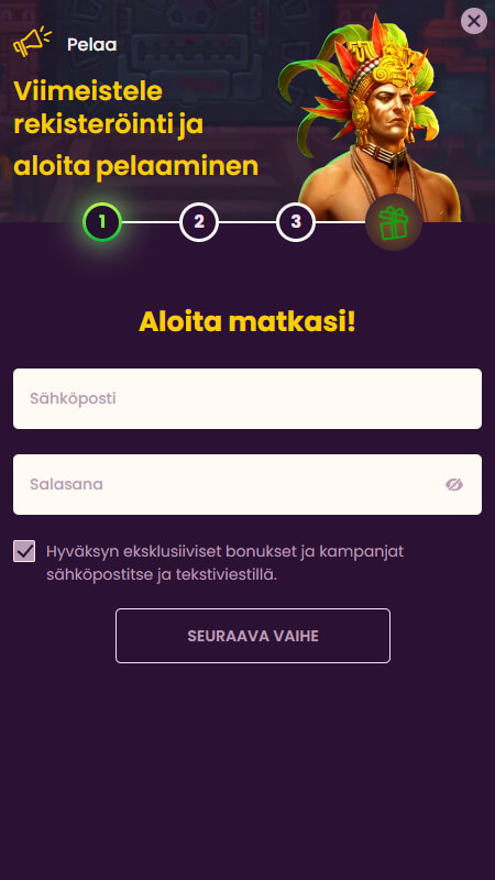 Bizzo Casino registration step 1