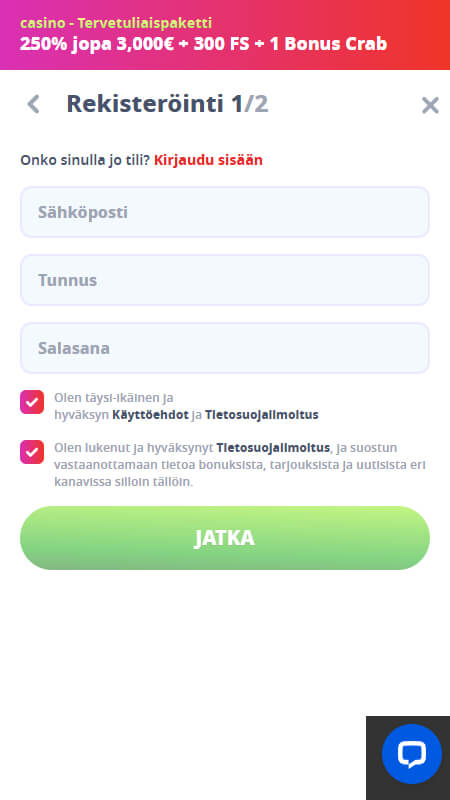 Casino Infinity start registration