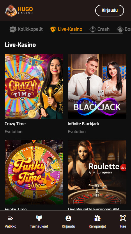 Hugo Casino live casino games