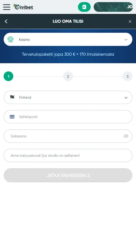 Ivibet regisztrációs oldal