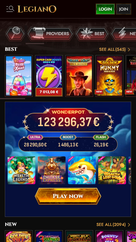 Legiano casino games