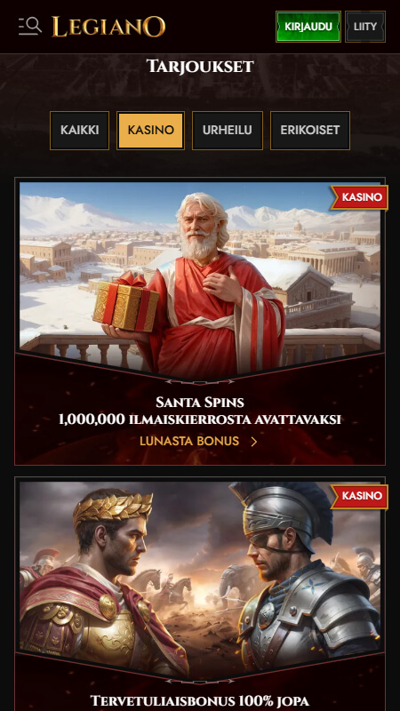 Legiano casino bonuses