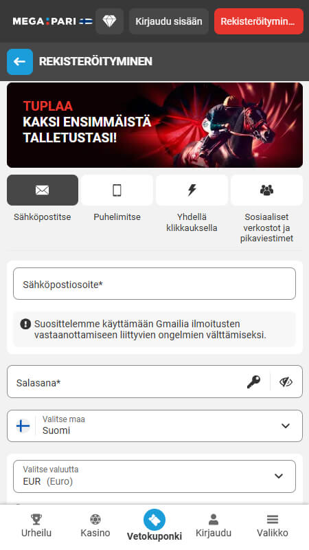 Megapari registration by email