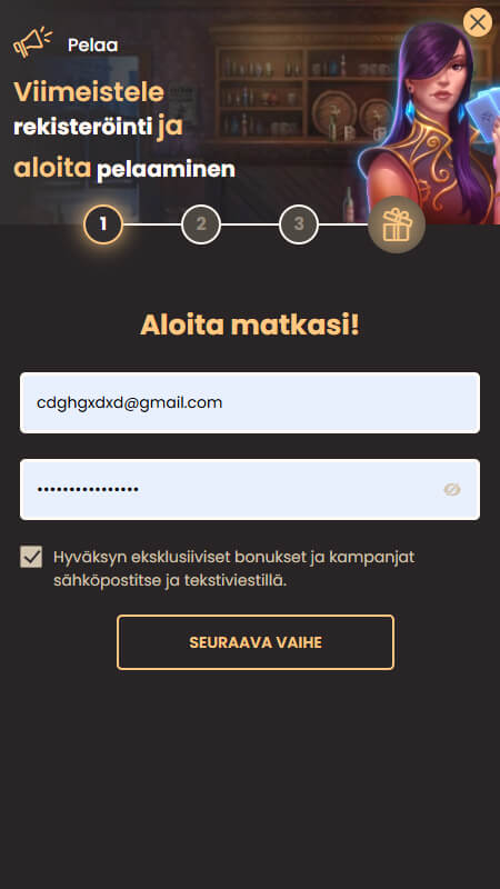 National Casinoregistration step 1