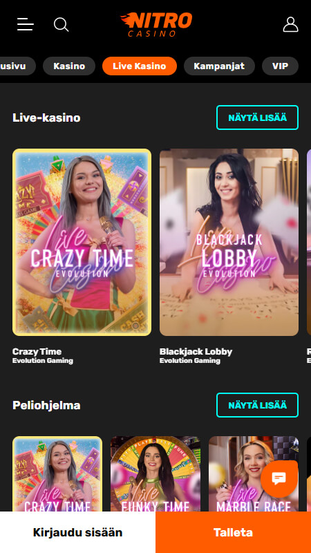 Nitro Casino live games