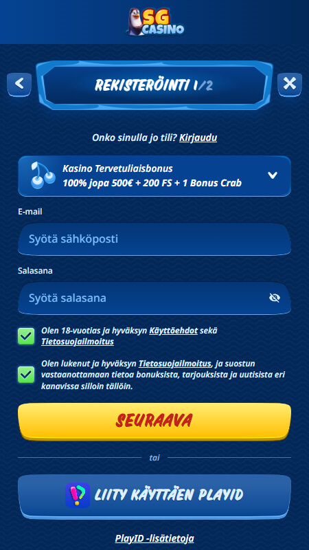 SG Casino registration casino account step 1