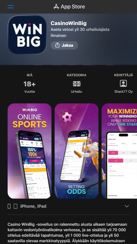 CasinoWinBig mobile app