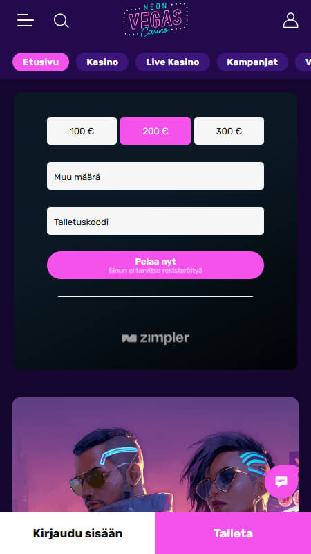 Neon Vegas main page