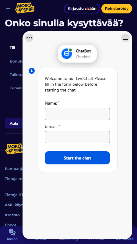 MoroSpin support chat