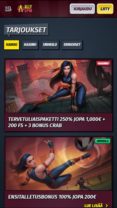 Promootiosivu AllySpinssa