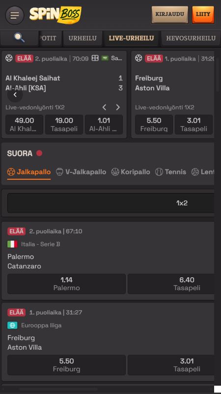 Live-vedonlyönti SpinBossilla