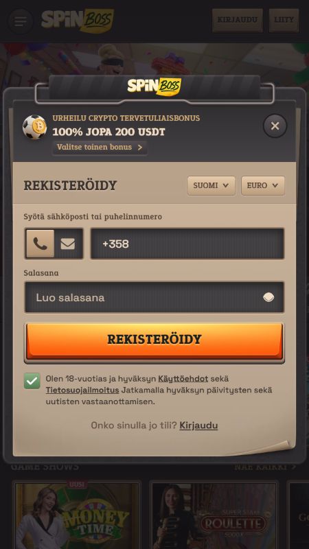 Rekisteröityminen SpinBossille